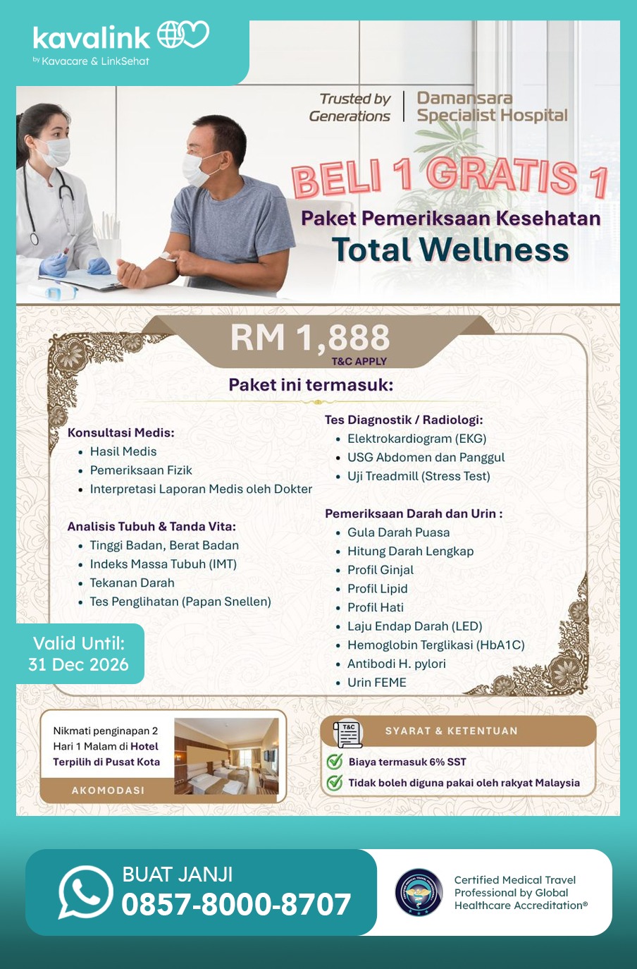 Promo Paket Medical Check Up Buy 1 Get 1 Free di Damansara Specialist Hospital, Malaysia 8 Paket Promo Damansara Specialist Hospital x Kavacare
